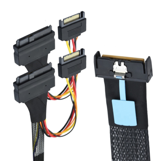 SAS MCIO 8i 74P から 2XSFF 8639 + 15P アダプタケーブル 0.5メートル